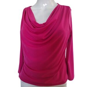 Carmen Blouse Woman Small Hot Pink Cowl Neck 3/4 Sleeves Cropped Office Colorful